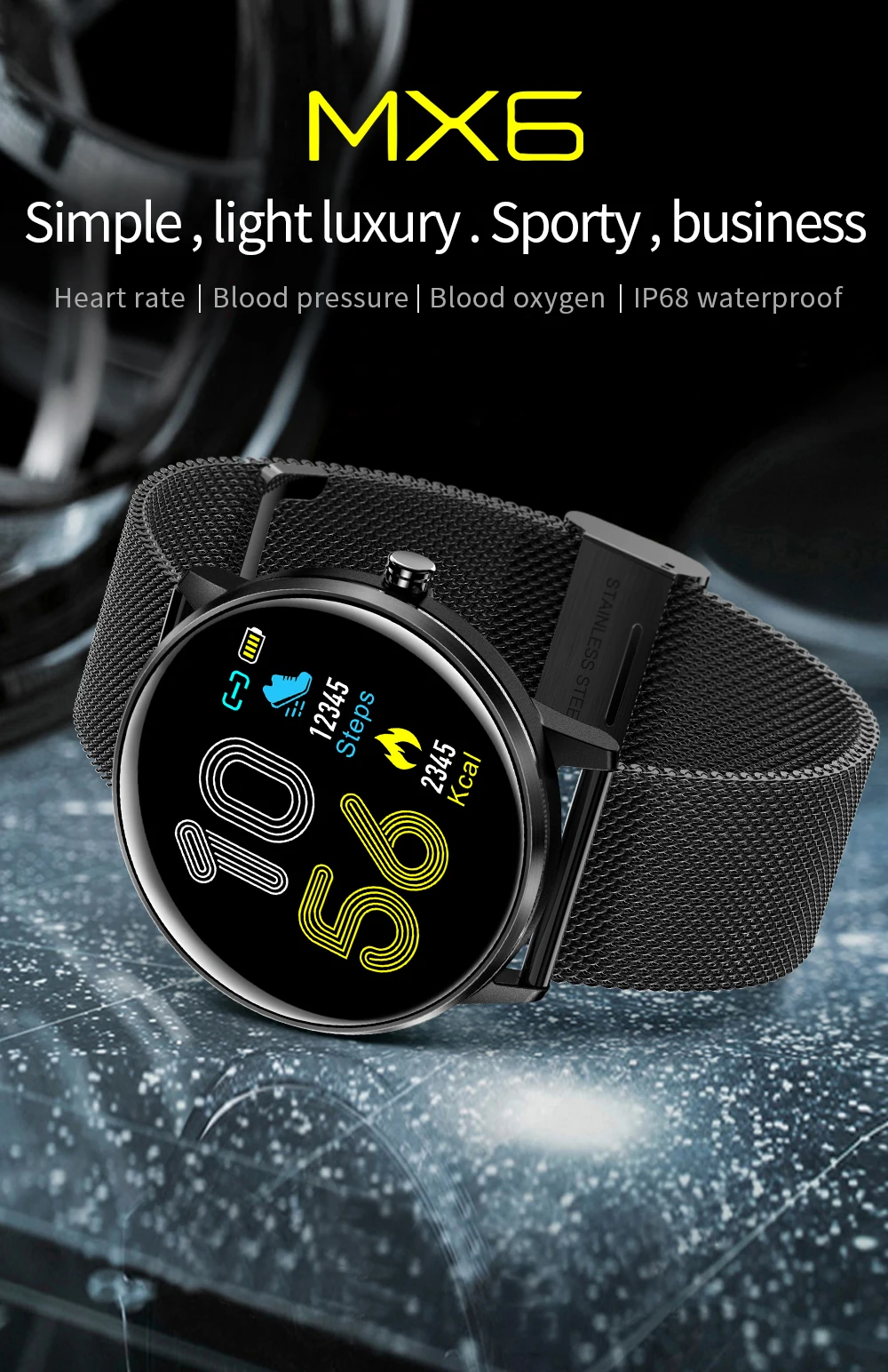 MAFAM MX6, умные часы для мужчин и женщин, кровяное давление, пульсометр, IP68, водонепроницаемые спортивные часы, многоязычные, умные часы