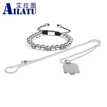 

Ailatu Military Card Stainless Steel Necklace Black Cz Cross Bracelets for Male Accessories Top Quality Sets Jewelry