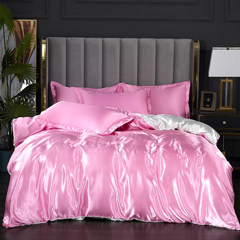 Rayon Bedding Sets Luxury Duvet Cover Set Solid Color Bed Sheet Sets Single Double King Size Quilt Cover Set 