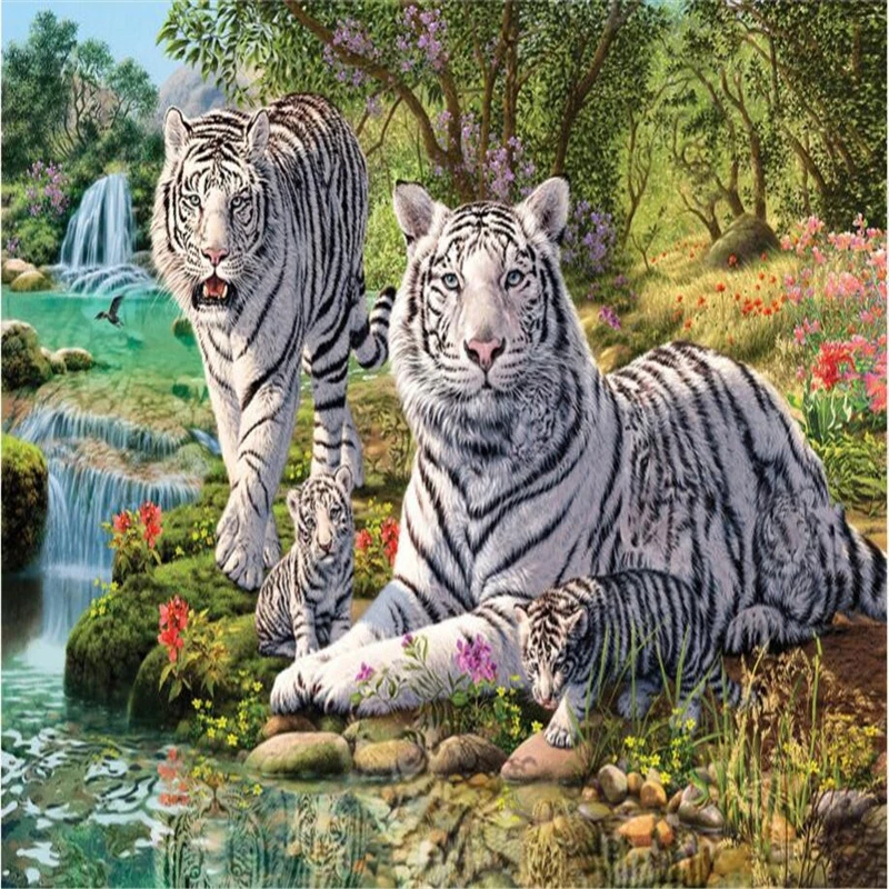 

wellyu Custom photo 3d wallpaper Non-woven mural Green forest white tiger decoration painting 3d wall murals