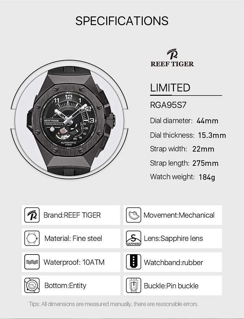 REEF TIGER PUNK STYLE FASHION MENS AUTOMATIC WATCHES WITH SUPER LUMINOUS
