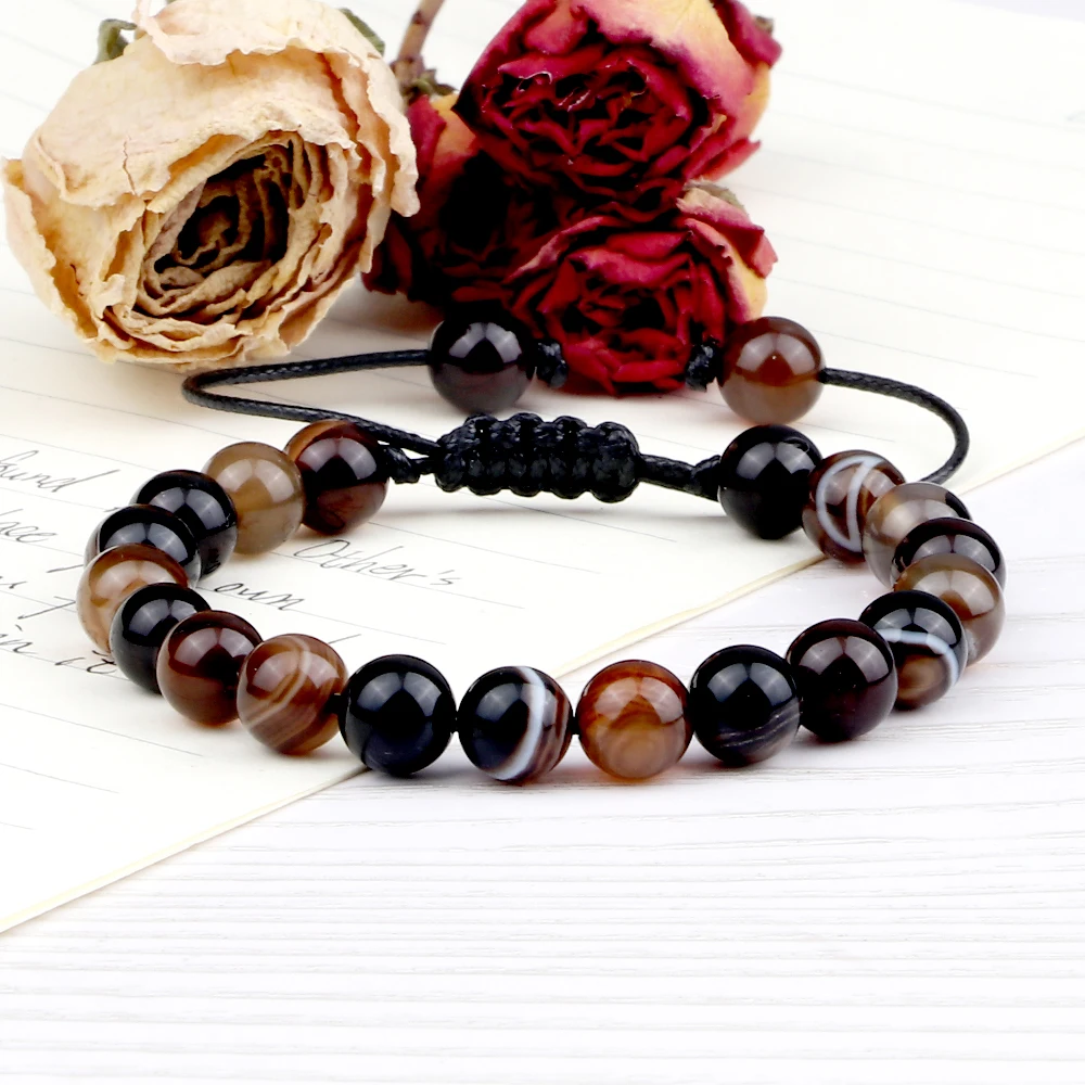 8mm Striped Agates Natural Stone Beads Bracelets Bangles Healing Chakra Prayer Buddha Bracelet - Image 2