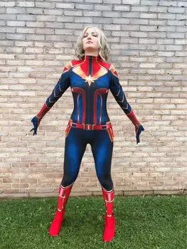 

Captain Marvel Cosplay Costume Jumpsuit Halloween Fashion Figure Costume Drop Ship