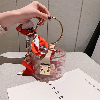 

Luxury Handbags Women Bags Transparent Packet 2020 New Fashion Ring Handbag Bucket Silk Scarf Lock Printed Bag Ladies Dinner Bag