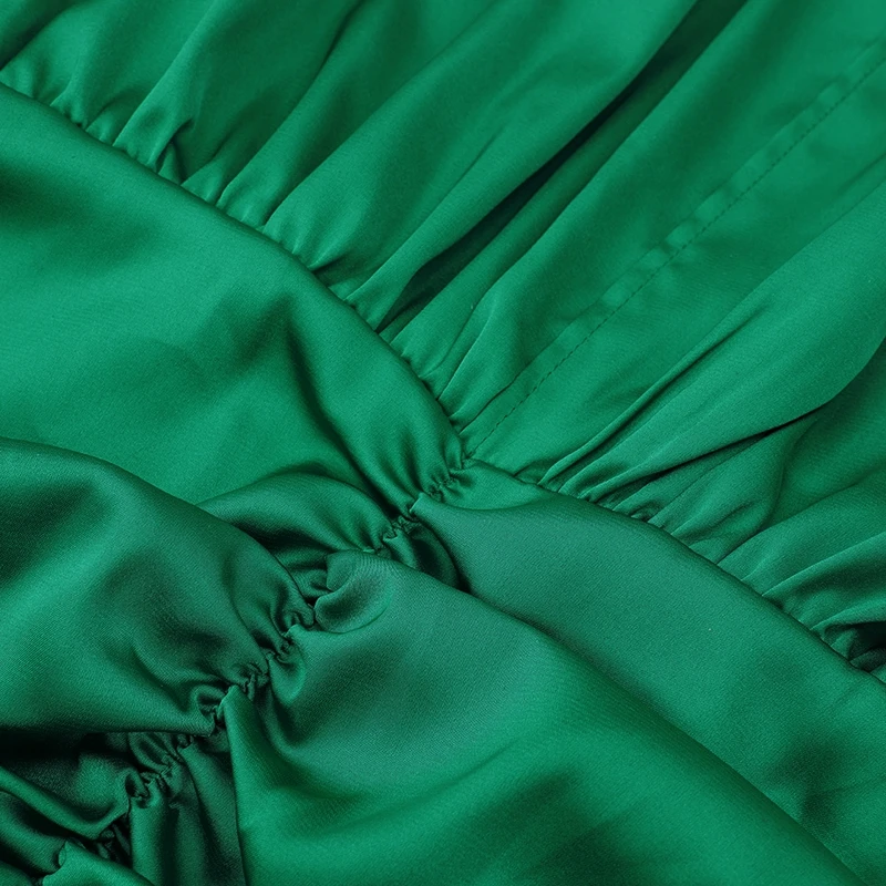 INDRESSME, новинка, сексуальное женское весеннее модное платье, платье со стоячим воротником, Драпированное платье с длинным рукавом, атласное мини-платье, вечерние платья для клуба, зеленое платье