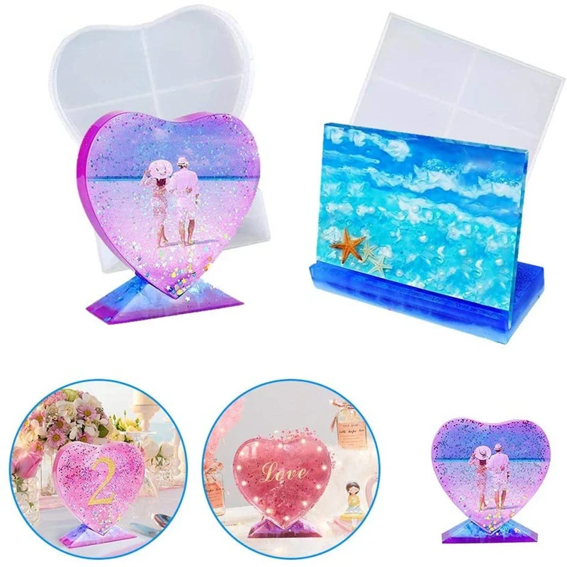 Promotion! Epoxy Resin Photo Frame Molds Rectangle &amp Heart Shape Silicone Mold Personalized For Casting | Дом и сад