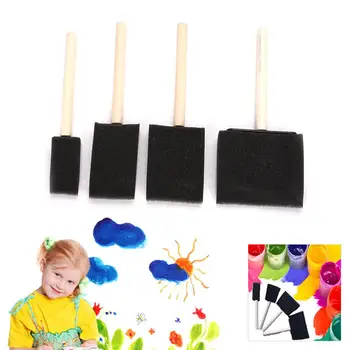 

Sponge Painting Brush Black Header Multifuntional Wooden Handle 4pcs/Lot School Artwork Foam Painting Brush Stenciling Crafts
