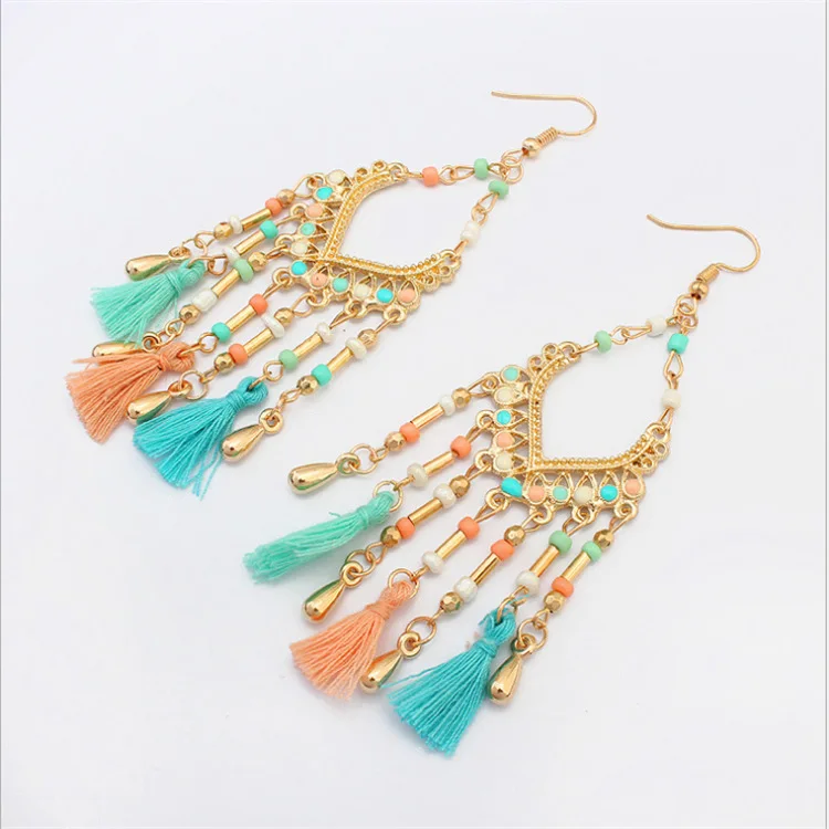 

Bohemian Gypsy fashion vintage ethnic dripping tassel earrings for women Indian elegant long luxury neon cute women's jewelry cc