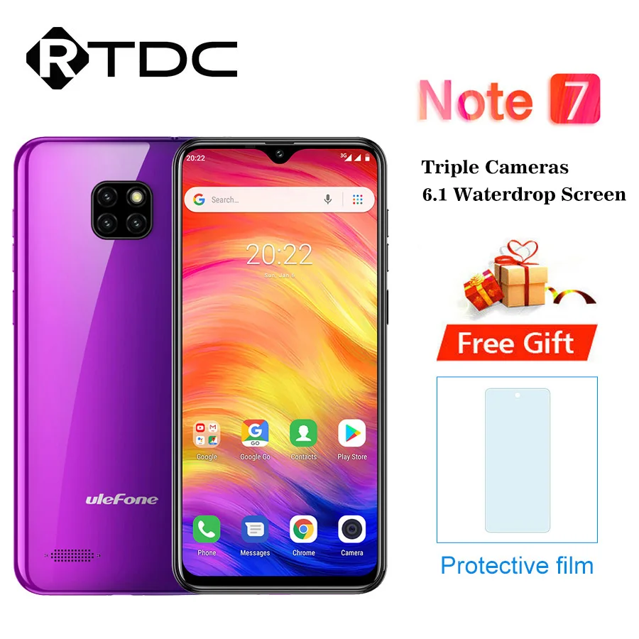 Ulefone Note 7 смартфон с 6 1 дюймовым дисплеем четырёхъядерным процессором 19:9 3500 мАч