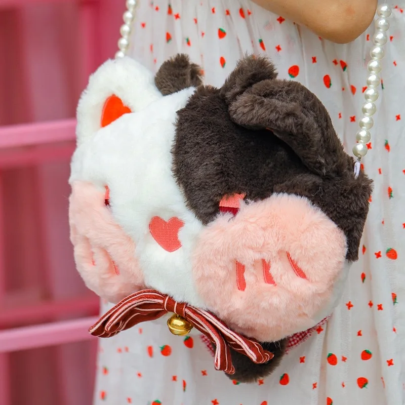 Lolita Japanese Style Cute Bowknot Bell Plush Cat JK Uniform Shoulder Bag Toys Messenger Anime Soft Girl Handbag Cosplay | Тематическая