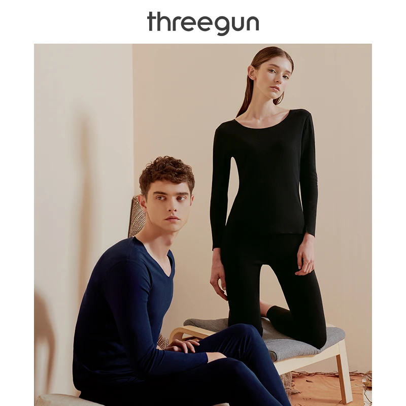 

THREEGUN Seamless Long Johns Underwear for Men and Women Stretch Cotton Rround Neck Lightweight Bottoming Thermal Underwear set