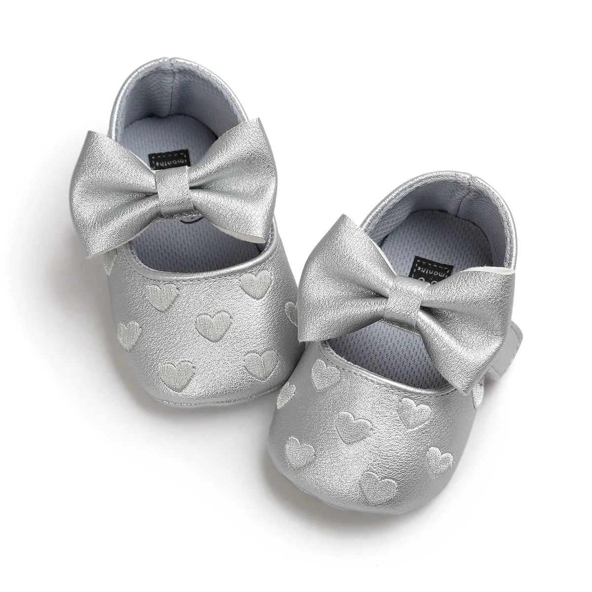 Обувь для новорожденных девочек; модная обувь принцессы с милым бантом; однотонная обувь из искусственной кожи на мягкой нескользящей подошве; обувь для малышей - Цвет: Серебристый