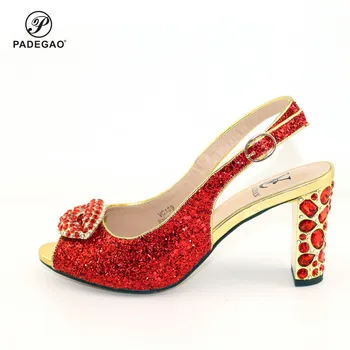 

Latest Design Italian Sandals without Matching Bags Set Decorated with Rhinestone African Peep Toe Shoes for Women Party Pumps