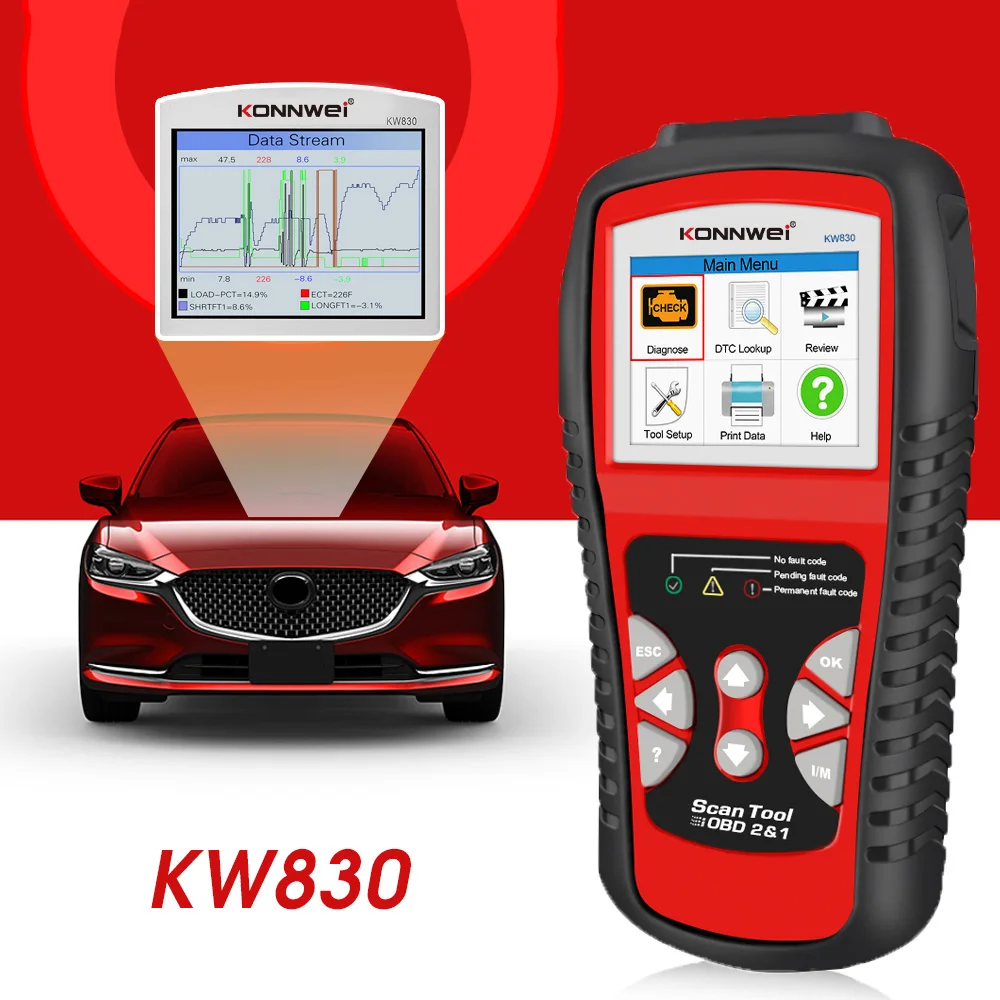 

KONNWEI KW830 OBD2 OBD2 Universal Car Diagnostic Tool for Petrol Diesel Hybrid Vehicles Engine Check Free Update Online Scanner