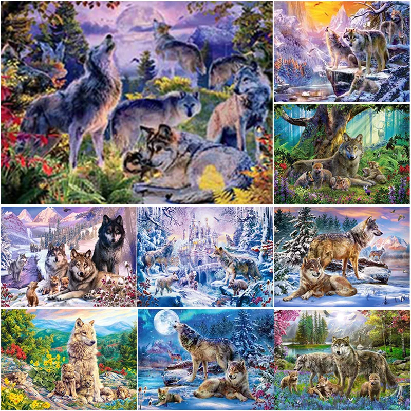 5D DIY Snow Scene Diamond Painting Wolf Embroidery Cross Stitch Full Square Round Drill Manual Art Gift Home Decor | Дом и сад