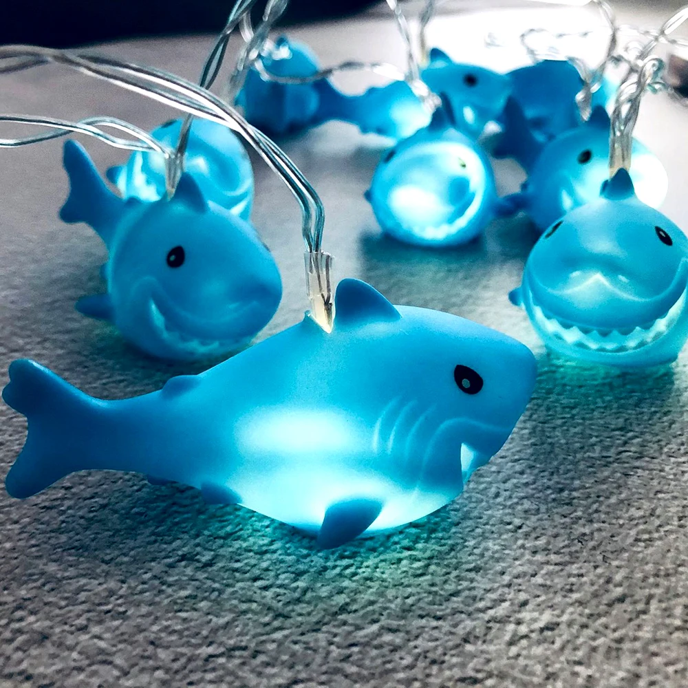 Cadena de luces LED con forma de tiburón de 1,65 m y 3 m con dibujos de animales marinos, para decoración de habitación de niños, baby shower, fiestas de cumpleaños y Navidad