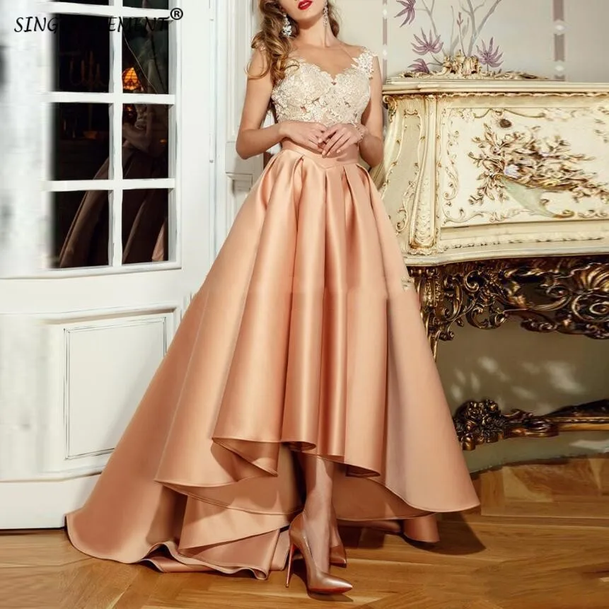 

Fashion abendkleider 2019 High Low Contrast Color Evening Dresses Lace Formal Dresses For Women