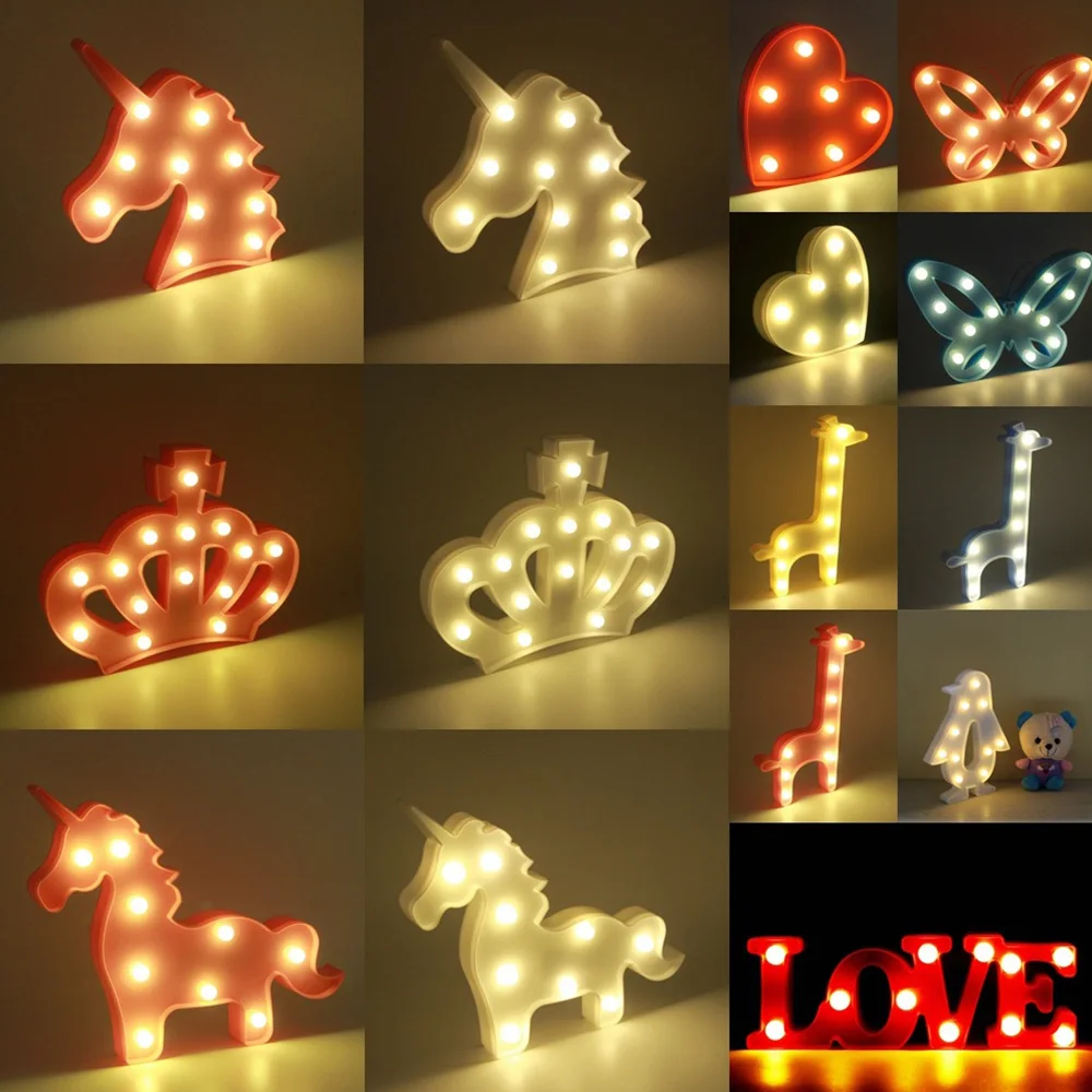 

31.5*19.5*3.5cm 3D Cartoon Night Light LED Unicorn/Crown/Heart/Butterfly/Giraffe/Penguin/Love Table Lamp Decoration Gift D35