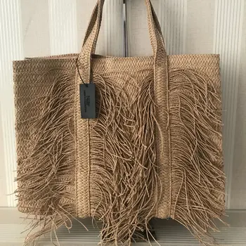 Borsa a tracolla da donna con nappe di grande capacità borsa a tracolla da donna intrecciata a mano borsa da donna in paglia da spiaggia grande boemia Tote