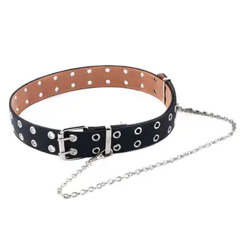 

Punk Streetwear Wide PU Leather Women Belt Double Holes Adjustable Belts for Man Woman
