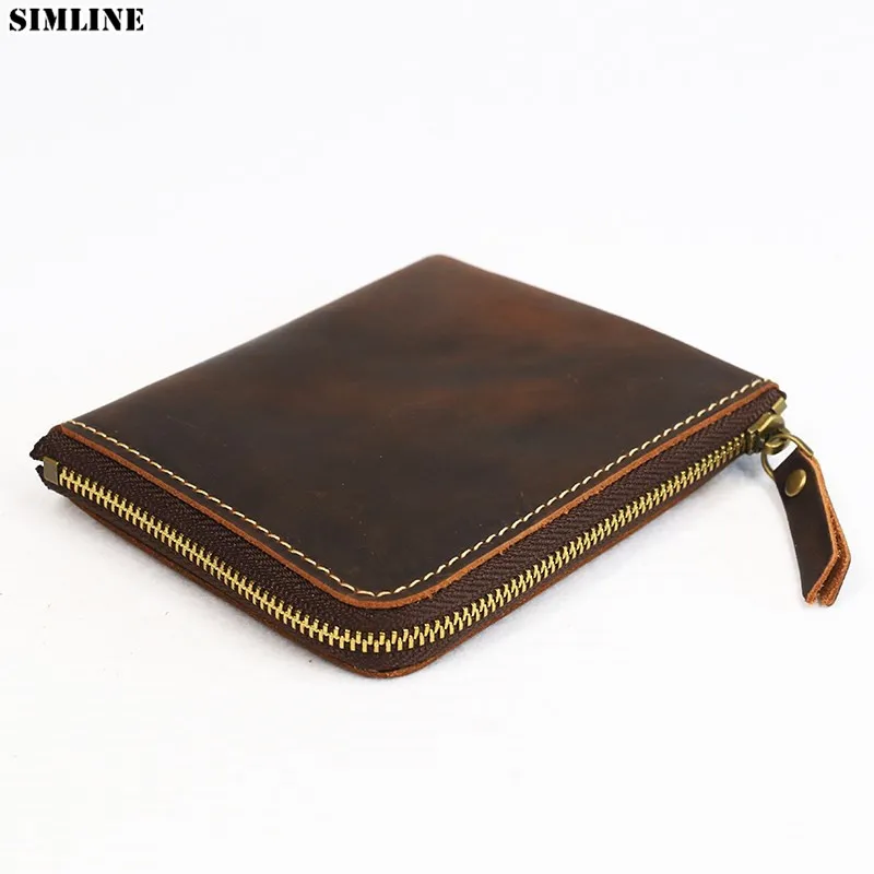 men women wallet purse cow Leather Card Case hold ID coin pocket bag brown 025 
