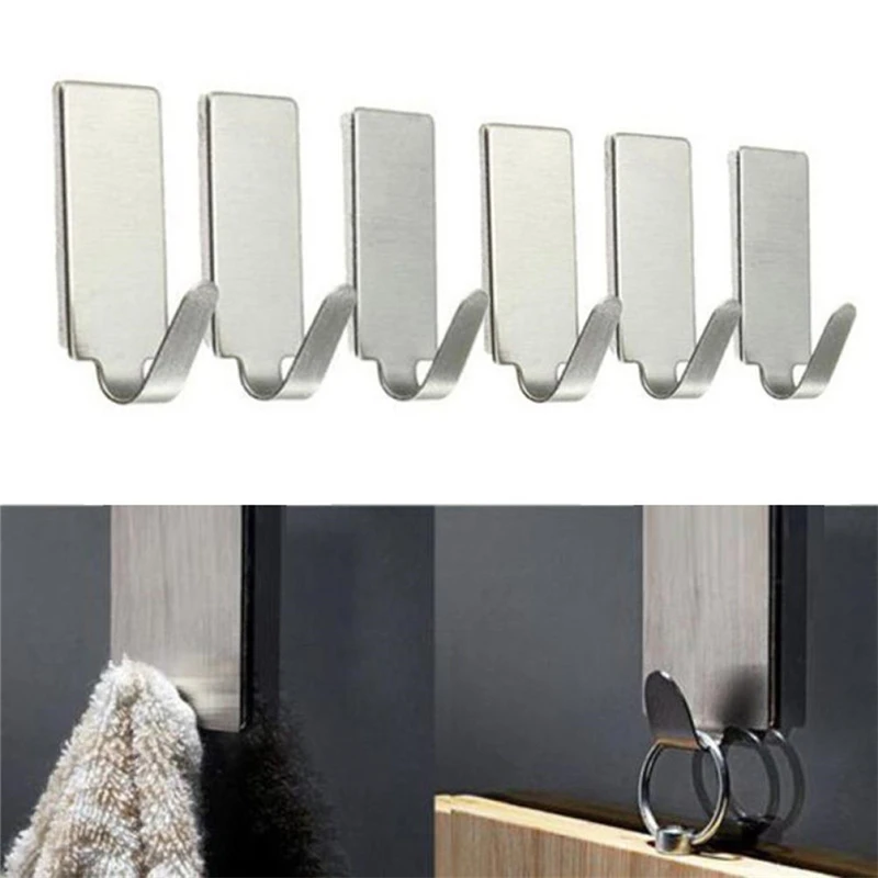 6PCS Self Adhesive Home Kitchen Wall Door Stainless Steel Holder Hook Hanger Home Office Portable exquisite Creative and refined