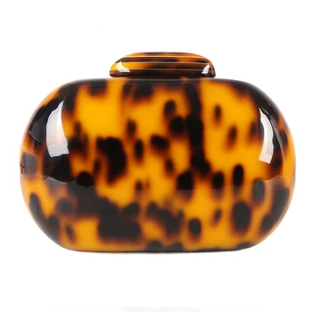 

Fashion Women Handbag Leopard Print Purse Acrylic Clutch Bag Oval Lady Evening Bag Vintage Party Purse Shoulder Bag