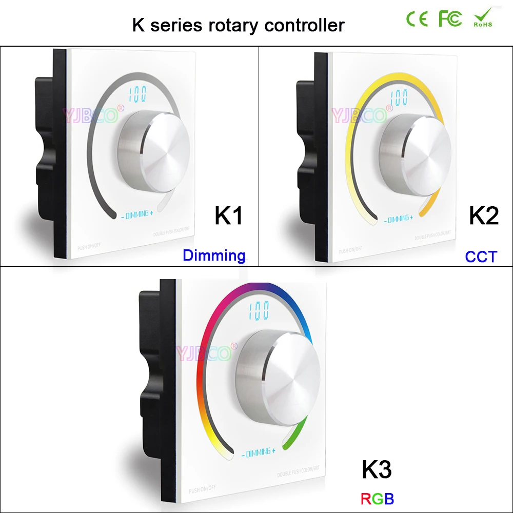 

BC K1/K2/K3 Switch knob Wall-mounted single color/CCT/RGB Rotary Dimmer controller & RF Wireless Remote for led stirp,DC12V-24V