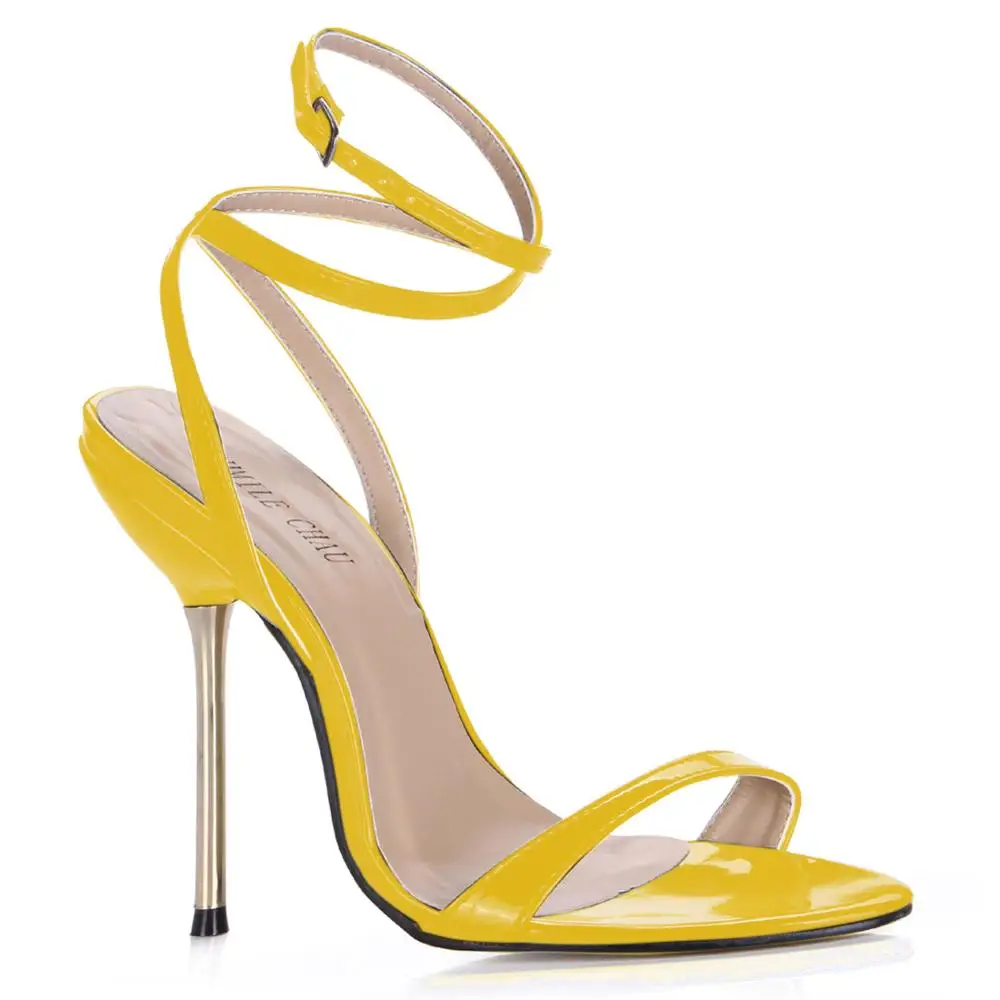 CHMILE CHAU/пикантная обувь для вечеринок женские туфли на высоком каблуке-шпильке с ремешком на щиколотке, рабочие женские сандалии для офиса zapatos mujer, большие размеры 3845-i11 - Цвет: Yellow Patent
