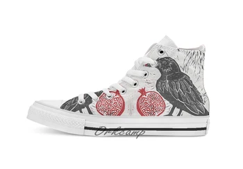 

Raven and Pomegranate Custom Casual High Top lace-up Canvas shoes sneakers Drop shipping