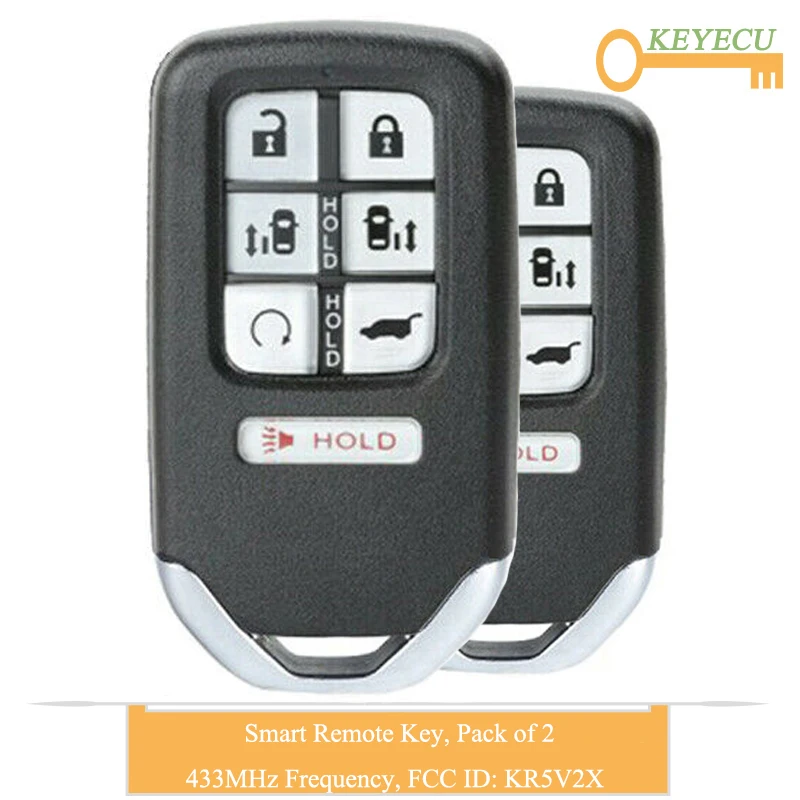 KEYECU 2 шт. умный пульт дистанционного управления автомобильный ключ для Honda Odyssey, Fob 7 Кнопка-433 МГц-FCC ID: KR5V2X-P/N: 72147-THR-A31