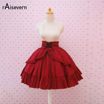 

Raisevern Solid Color Wild Skirt Ruffled Waistband Straps Ruffled Retro Temperament Princess Skirt Short