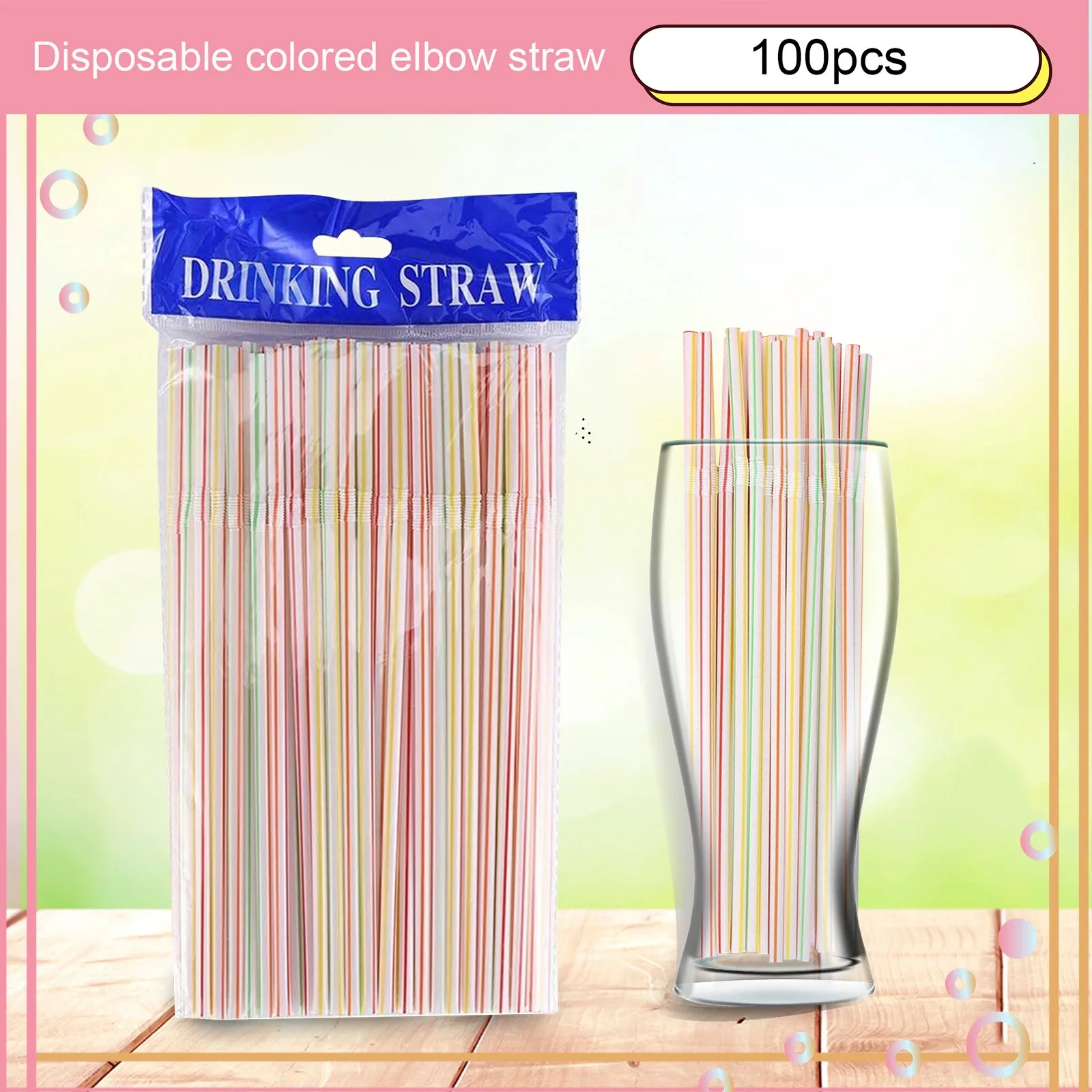 Disposable Plastic Straws 100pcs Disposable Straws Flexible Plastic Straws Striped Multi Color