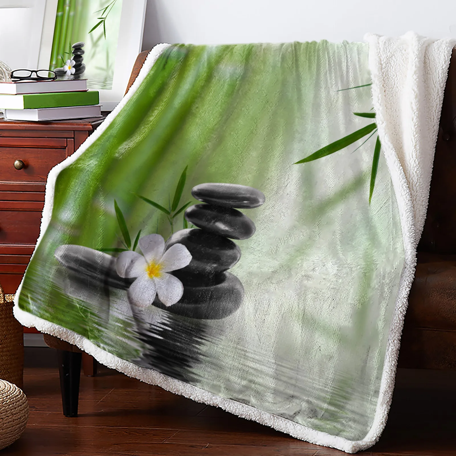 Winter Cashmere Blanket Bamboo Petals Stone Lamb Flannel Blanket Warm