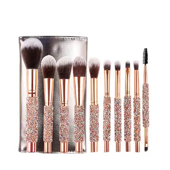 

10 Pcs/Set Makeup Brushes Set For Foundation Blush Powder Blending Eyeshadow Diamond Handle Cosmetic Brush With Bag Makeup Tool