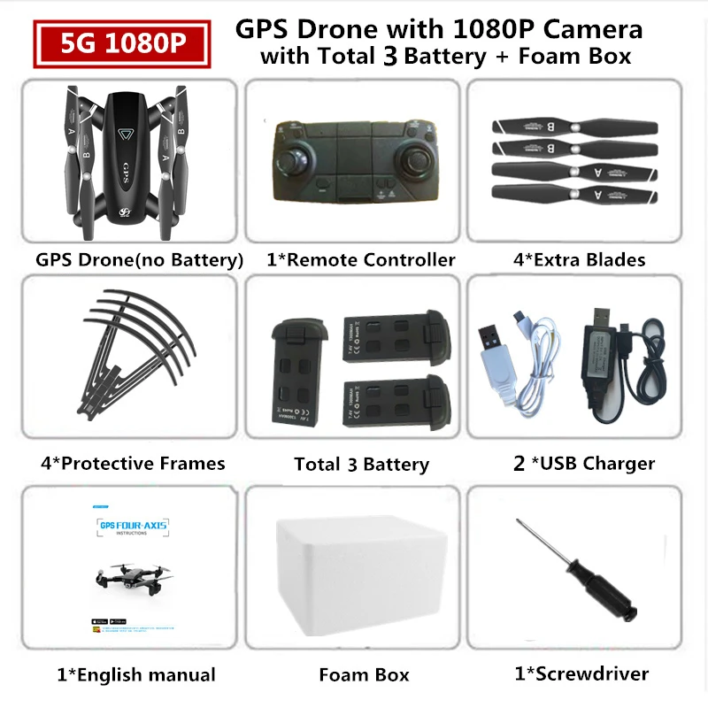 S167 RC Дрон с GPS 4K Квадрокоптер с 4 K/1080 P 5G WiFi FPV HD широкоугольная камера складной Квадрокоптер Дрон VS E58 SG906 F11 XS812 - Цвет: 1080P 5G Foam Box 3