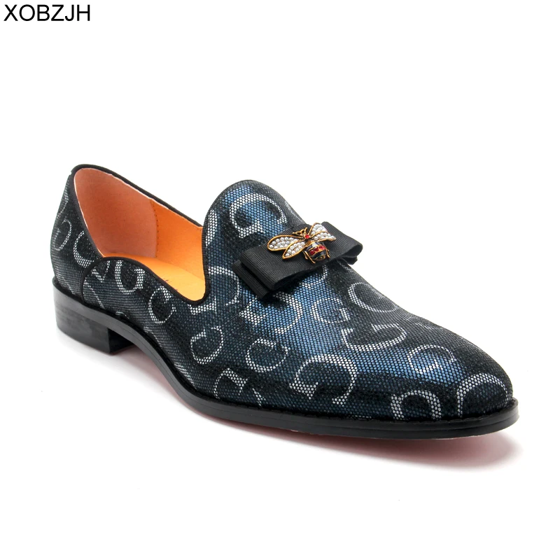 

Genuine Leather Loafers Men Prom blue Casual Bee Shoes Luxury Wedding Evening Party Slip On Red Bottom formal dress plus Size 13