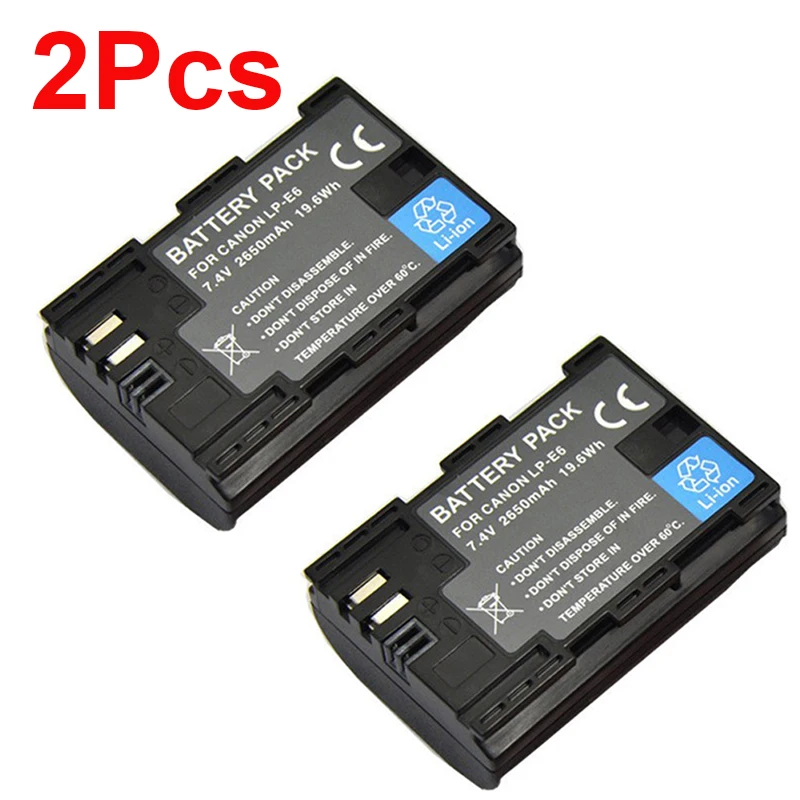2Pcs 2650 мАч батарея для камеры LP-E6 LP E6 LP-E6N батарея для Canon EOS 5DS 5D Mark II Mark III 6D 7D 60D 60Da 70D 80D DSLR EOS 5DSR - Color: 2Pcs