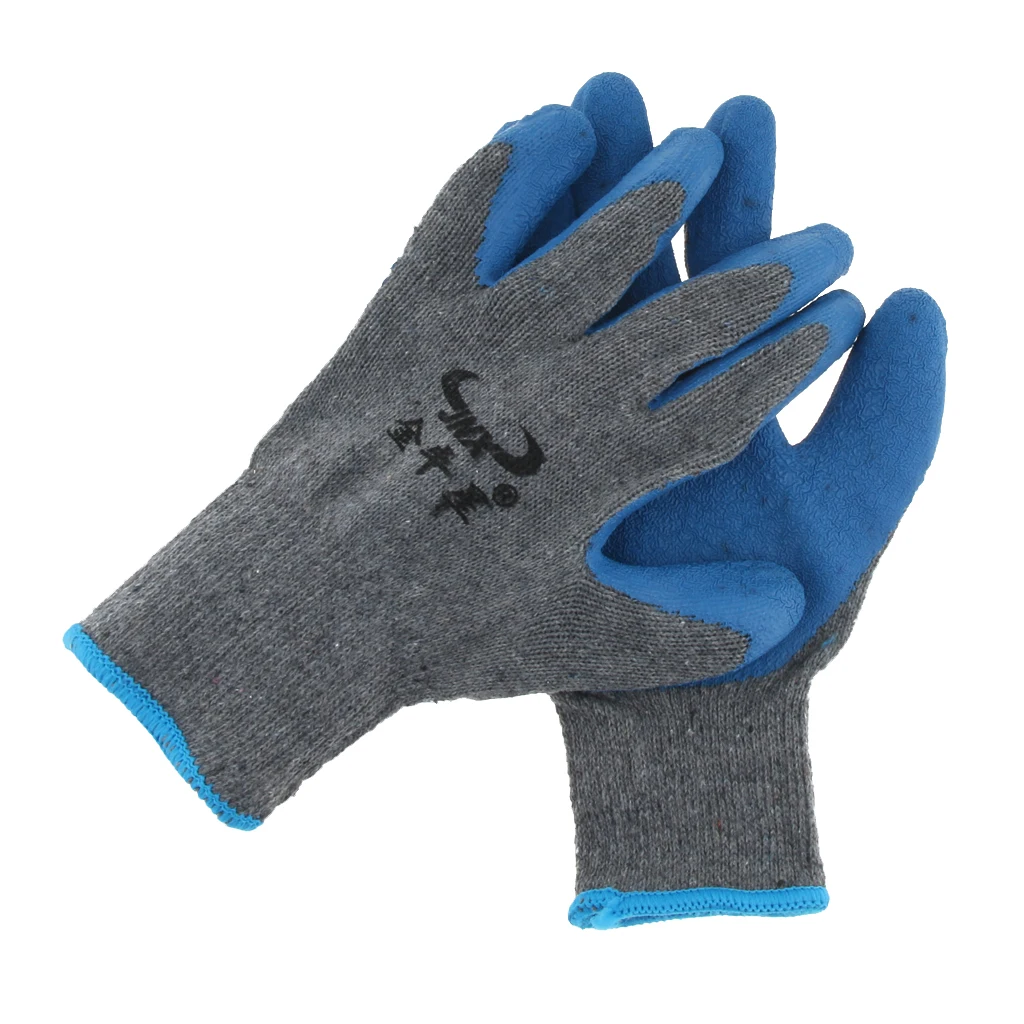 New Men Textured Rubber Palm Work Garden Wrist Glove Cotton-Polyester Blues