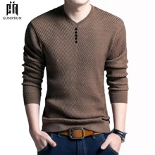Осенне-зимний хлопковый свитер мужской пуловер Повседневный джемпер для мужчин вязаный мужской свитер с v-образным вырезом и длинными рукавами джемпер