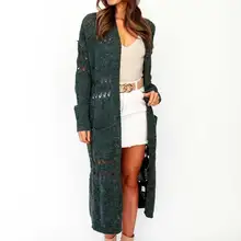 Богемный Вдохновленный длинный кардиган для женщин длинный рукав выдалбливают Осень Зима Кардиган в стиле бохо Повседневный шикарный свитер женщин