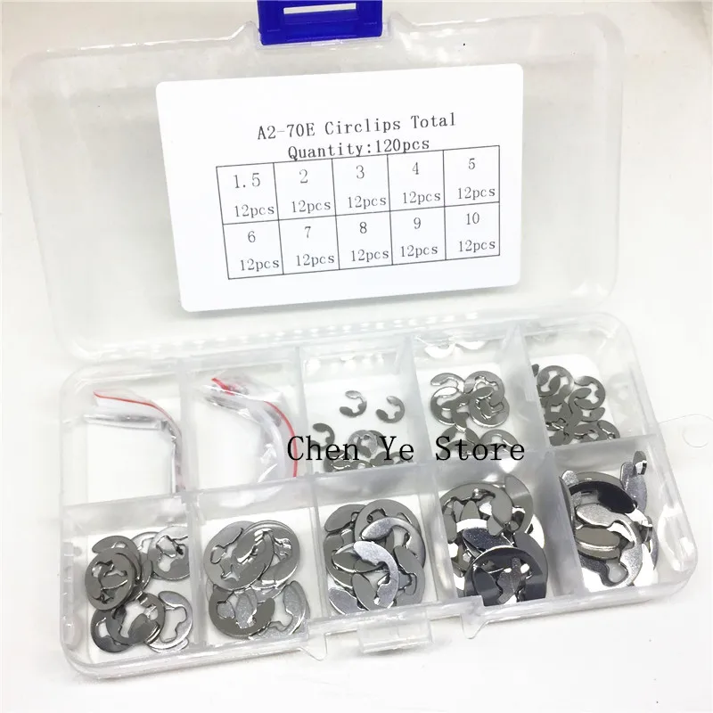 

120PCS 304 Stainless Steel Stainless Steel E Clip washer Assortment Kit Circlip retaining ring for shaft fastener M1.5~M10