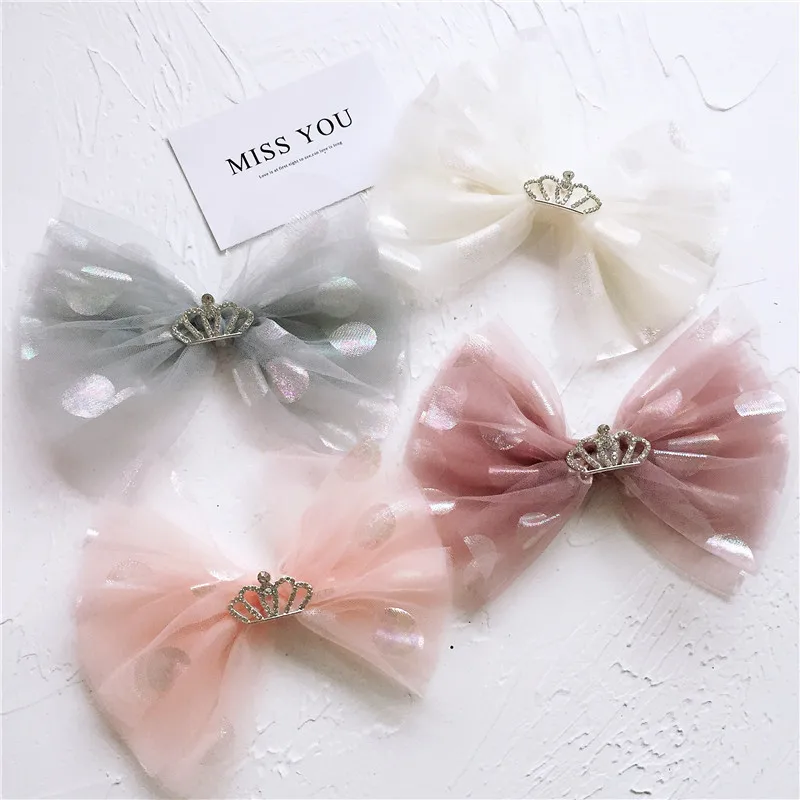 

Hand-Painted Sequined Lace Bow with Crown, Padded Applique for Clothes and Hair Accessories, 13cm, 5 PCs/Lot