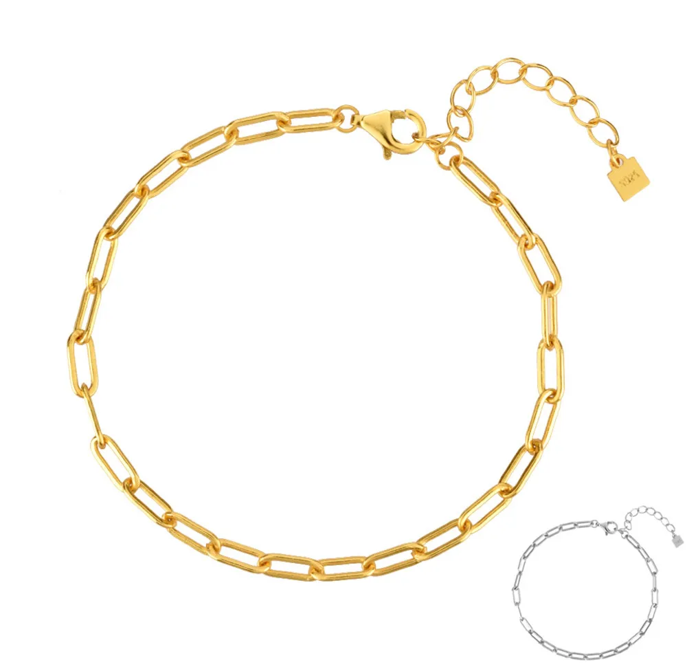 925 Sterling Silver Gold Horoscope Chain Bracelet Adjustable Square Rock Punk Bangle Women Plain Fine Jewelry | Украшения и