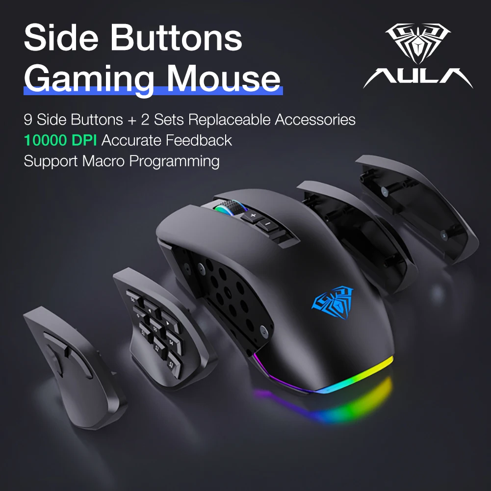 mouse 9 lado buttonsbacklit gamer ratos macro programável ergonômico