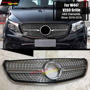 

For MercedesMB W447 Front Diamond Grille Grill Grills V Class V260 V250 V220 ABS Gloss Silver Front Grill without Camera 2016-19