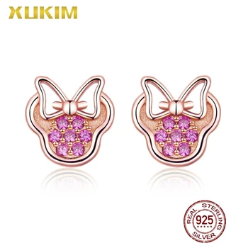 

MSE815-R Xukim Jewelry 925 Sterling Silver Cute Jewelry Animal Mouse Earrings Rose Gold Stud Earrings