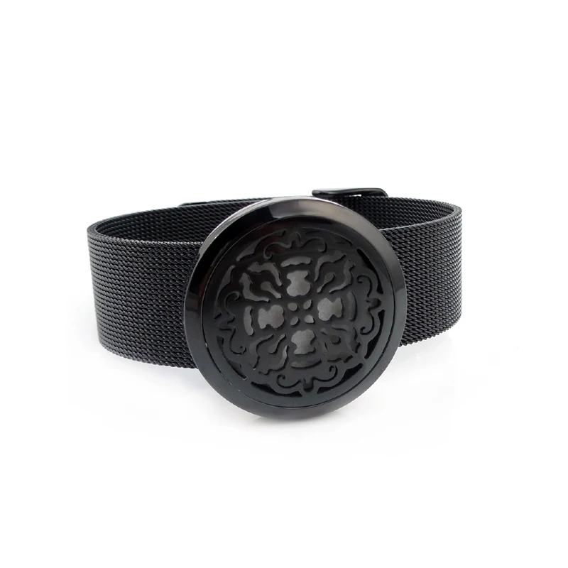 black 25mm Круглый Серебряный крест старого мира(30 мм) с металлической сеткой из нержавеющей стали, браслет для ароматерапии/диффузорный медальон с маслами - Окраска металла: black 25mm