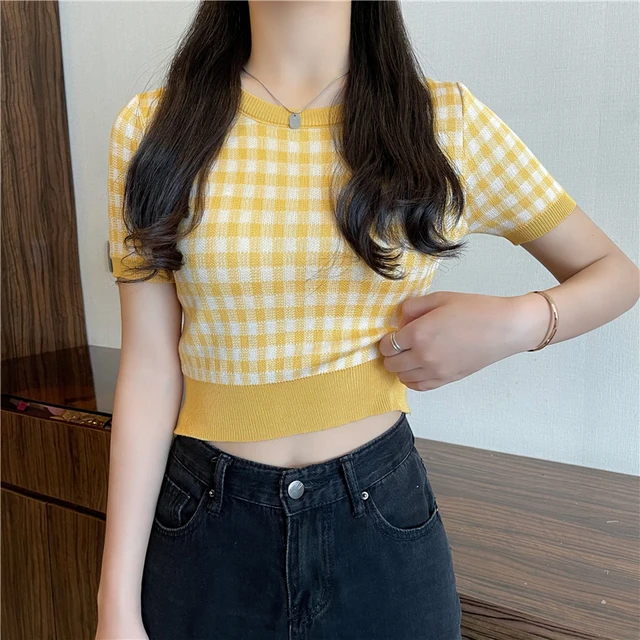 yellow checkered tube top