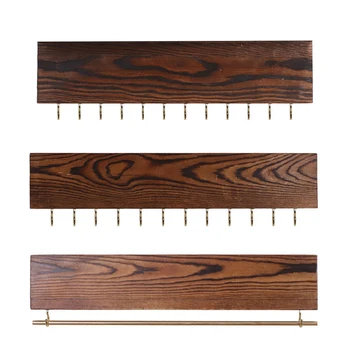 

3pcs Gift Multifunctional Vintage Natural Wood Home Jewelry Rack Set Storage Earring Display Durable Adjustable Wall Mounted
